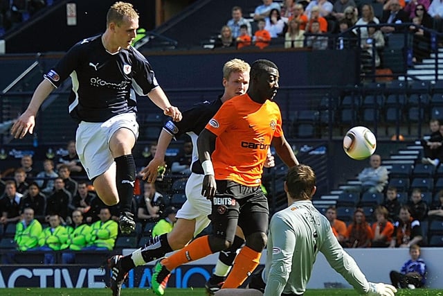 April 11, 2010: Dundee United 2-0 Raith Rovers. Allan Walker's early shot is saved by Dusan Pernis in Scottish Cup semi-final at Hampden which United win with goals by David Goodwillie and Andy Webster