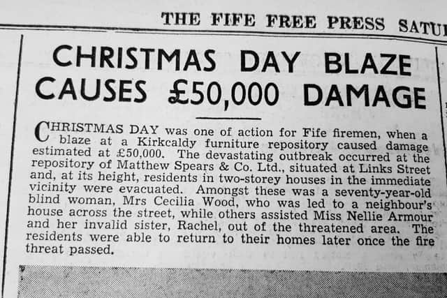 Fife Free P:reszs headline on the 1951 blaze