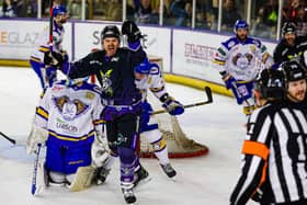Curtis Hamilton opens the scoring for Manchester Storm against Fife Flyers
