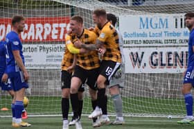 The Fifers celebrate after Aaron Steele's opening goal. Pic by Kenny Mackay