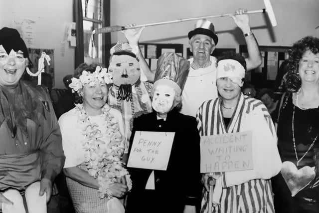 Hallowe'en 1993 and a frightful line-up at St Luke's Church, Glenrothes, ahead of its annual fancy dress party.