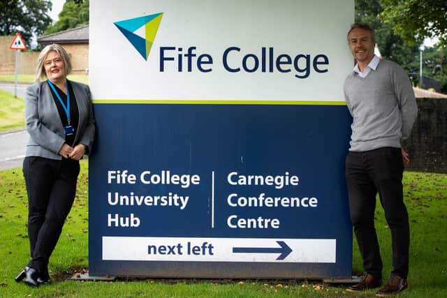 Fiona Lockett and John Blakey, pictured outside Fife College’s Dunfermline Campus.