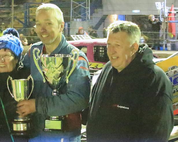 The Cuthill family were on hand to present the trophies to the top three including Windygates stock car superstar Gordon Moodie (Photo: Submitted)