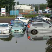 Hospital workers' cars were left piled up and submerged at Victoria Hospital in Kirkcaldy (Pic: Fife Photo Agency)