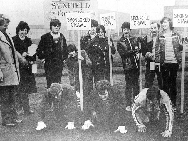 Miners at Kirkcaldy's Seafield Colliery took part in a sponsored crawl for charity. 
Tom Martin, George Wallace and Benny Sprint were raising money to purchase electrical equipment for Viewforth Day Centre.