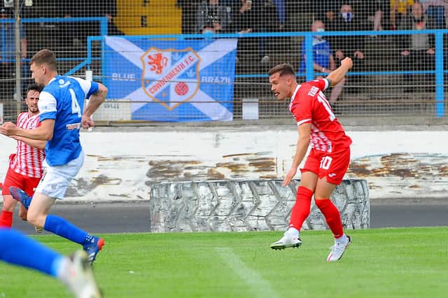Lewis Vaughan fires home the only goal of the game at the weekend. Pic by Walter Neilson
