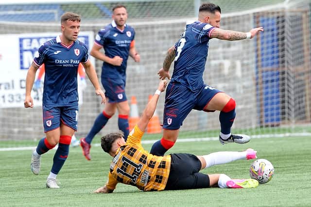 Raith Rovers' Dylan Easton getting away from a Jack Healy tackle at East Fife on Saturday (Pic: Fife Photo Agency)