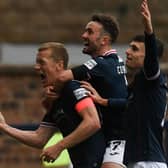 Scott Brown, left, celebrating with team-mates after scoring for Raith Rovers to make it 3-2 against Ayr United at Stark's Park in Kirkcaldy on Saturday (Pic: Ross MacDonald/SNS Group)