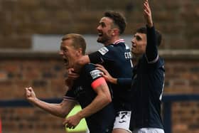 Scott Brown, left, celebrating with team-mates after scoring for Raith Rovers to make it 3-2 against Ayr United at Stark's Park in Kirkcaldy on Saturday (Pic: Ross MacDonald/SNS Group)