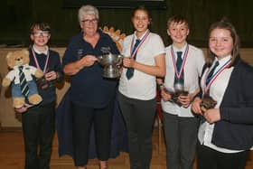 Leven Rotary President Morag Dawson, with the Parkhill team, left to right, Zander Hodgson,Lexie Cowan, Lewis Russell, and Ellie Docherty,. Not present for the photograph was was team reserve Freya Cowie.