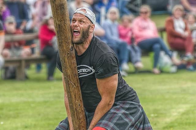 Vlad Tulacek tossing the caber at Markinch Highland Games (picture: Nige Hutchsion) 