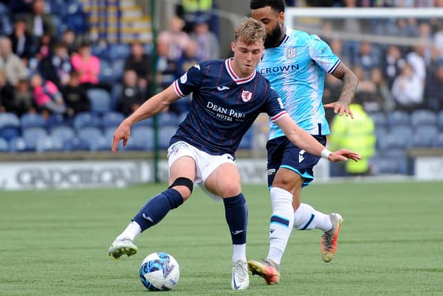 Ethan Ross on the ball for Raith Rovers against Dundee at Stark's Park in Kirkcaldy on Saturday (Pic: Fife Photo Agency)