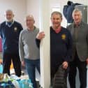 Members of Glenrothes Rotary Club dropping off aid at Linton Lane Centre, (from left to right) Iain Oates, Geoff Sampson, Brian Johnson, Will Wishart and Mandy Henderson.