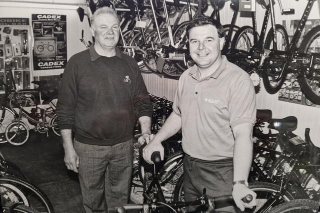 An advertising feature picture taken for Leslie Bike Shop in 1988.   The picture was taken by a staff photographer from the Fife Free Press and first appeared in the Glenrothes Gazette.