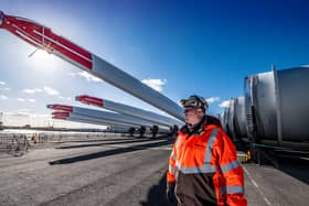 The wind farm turbine blades are currently located at the Port of Hull. They are due to be delivered to the Port of Dundee next week. Picture: Peter Devlin