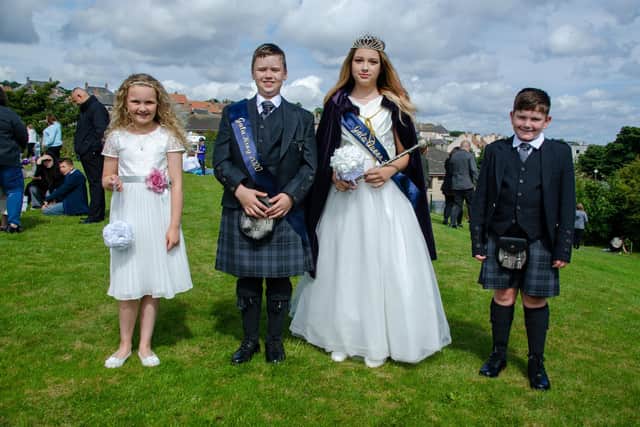 The 2020 royal party from left to right: Lannah Gilbert (attendant), Joseph Paton (King), Chloe Stoker (Queen) and Sonny Wilson (attendant). Pic: Andy Menzies.