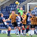 East Fife goalkeeper punches a corner away during another assured performance. Pic by Fife Photo Agency
