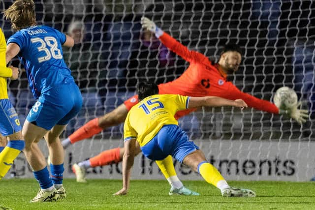 Raith Rovers goalkeeper Kevin Dabrowski saving an Alex Samuel shot for Inverness Caledonian Thistle on Friday (Photo by Mark Scates/SNS Group)