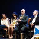 Neale Hanvey on stage with Alba colleagues Ash Regan MSP, Tasmina Ahmed-Sheikh MP. and Alex Salmond (Pic: Cath Ruane)