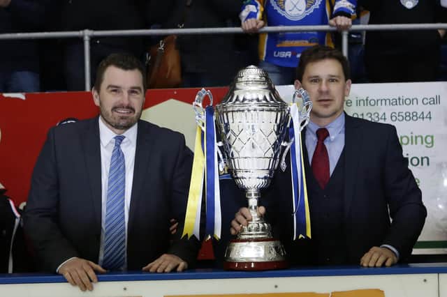 Todd Dutiaume (right) and Jeff Hutchins (pictured with the Gardiner Conference Trophy) are quitting the club (Pic Steve Gunn)