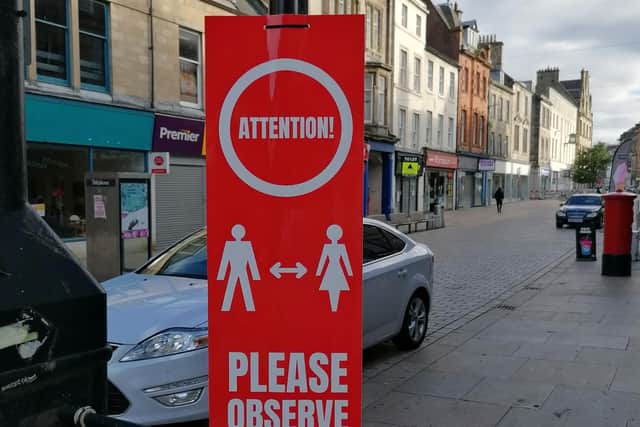 High Street, Kirkcaldy with new social distancing signage in place