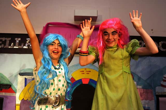 Sinclairtown Primary School pupils Kierren Ritchie and Matthew Willis pictured in 2016 when they were the Ugly Sisters promoting the forthcoming P7 leavers show 'Cinderella Rockafella'