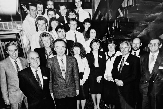 Hughes Electronics in  Glenrothes hosted this annual lunch for new graduates. No date for the picture but it was taken by David Cruickshanks, staff photographer with the Fife Free Press and appeared in the Glenrothes Gazette.