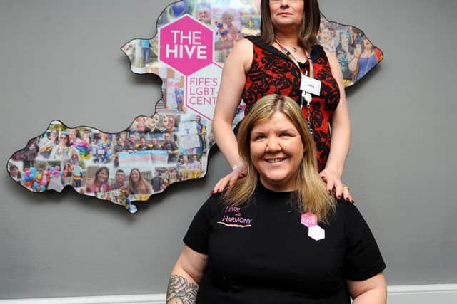 Lindsey Williamson, director at the Hive LGBT Hub with Katelyn Collins (Pic: Fife Photo Agency)