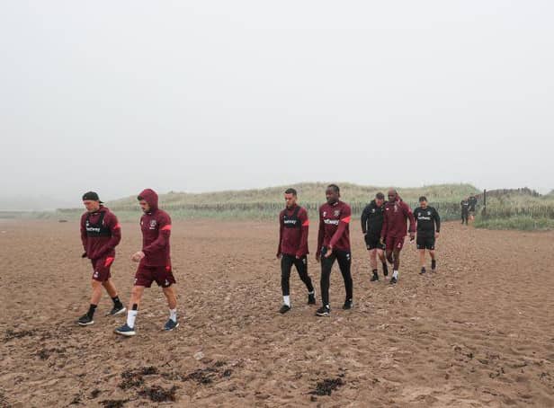 The players arriving on West Sands.
