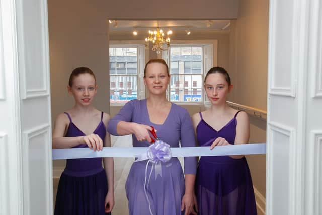 Alba School of Dance 228 High St Kirkcaldy (upstairs in Wilkies). Pictured are: Lexi Grieve 11, Principal Stacey Walker and Alba Walker 10, ahead of the studio opening this Saturday. Pic: Scott Louden.