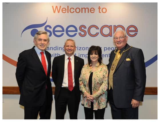 The launch of the charity's new name Seescape. It was formerly Fife Society for the Blind. Pictured from left are:  Gordon Brown, Carl Hodson Chief Exec, Jacqui Low and Fife Provost Jim Leishman. Pic: George McLuskie Photography.