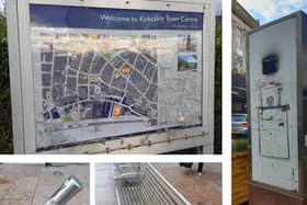 Smashed signage and battered bollards in the heart of Kirkcaldy town centre