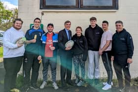 David Rutley MP (centre) with staff and participants of the School of Hard Knocks in Glenrothes.