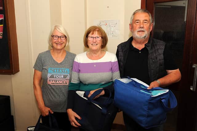 Cafe St Clair volunteers Linda Evans, Jane Farrell and Dave Duncan who deliver meals  (Pic:  Fife Photo Agency)