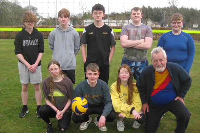 Some of the Kinross volleyball youngsters preparing for the Scottish Open Tournament