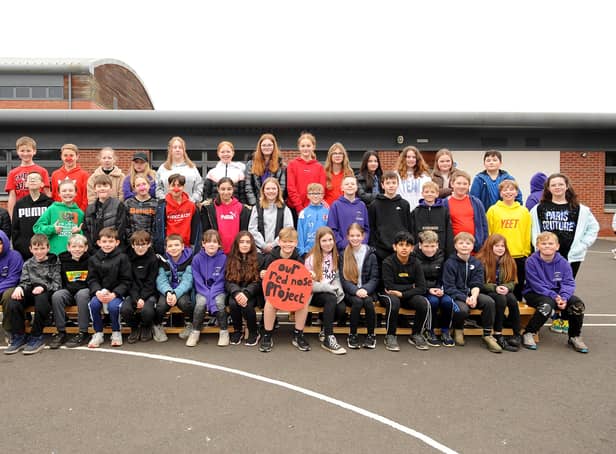Strathallan Primary School, Kirkcaldy:  Primary 7 pupils organised a fayre and sponsored walk/run to raise money for Red Nose Day. Pic: Fife Photo Agency