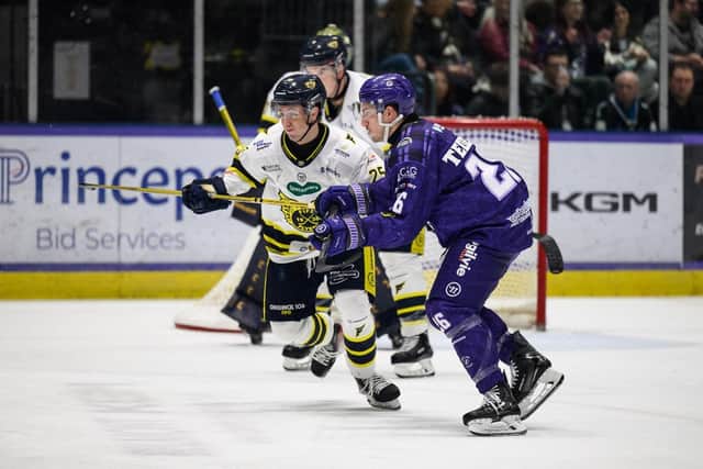 Rowan Mills in action for Flyers against Glasgow Clan (Pic: Al Goold)