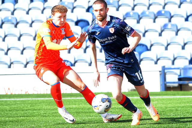 Raith Rovers' Sam Stanton getting past Inverness Caledonian Thistle's Nathan Shaw at home at Kirkcaldy's Stark's Park on Saturday (Pic: Fife Photo Agency)