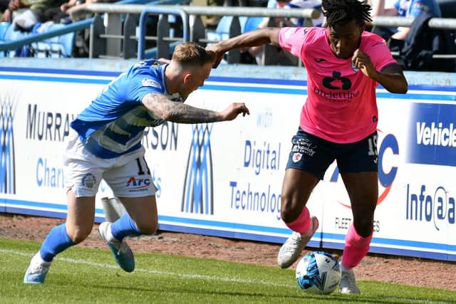 Kieran Ngwenya in action for Raith Rovers at Greenock Morton at the weekend (Pic: Eddie Doig)