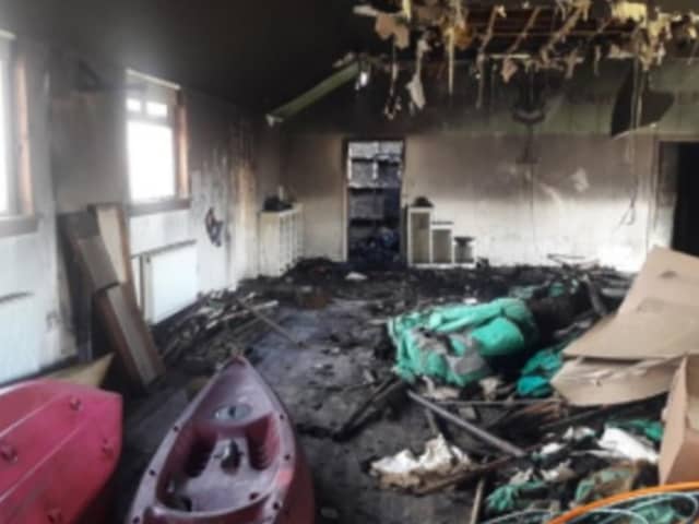 The damage caused by the devastating fire in the scout hall