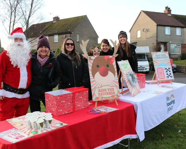 Fife Housing Group colleagues (L-R) Barry Nisbet, Audrey Cameron, Melissa Birrell, Kerrie Muir, Helen Miller and Karen Begg at their Christmas Carnival stop (Pic: Submitted)