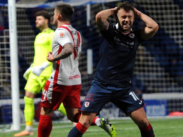Lewis Vaughan reacting after shooting over the crossbar during Raith Rovers' 1-0 SPFL Trust Trophy semi-final defeat at home to Airdrieonians on Friday (Pic: Fife Photo Agency)