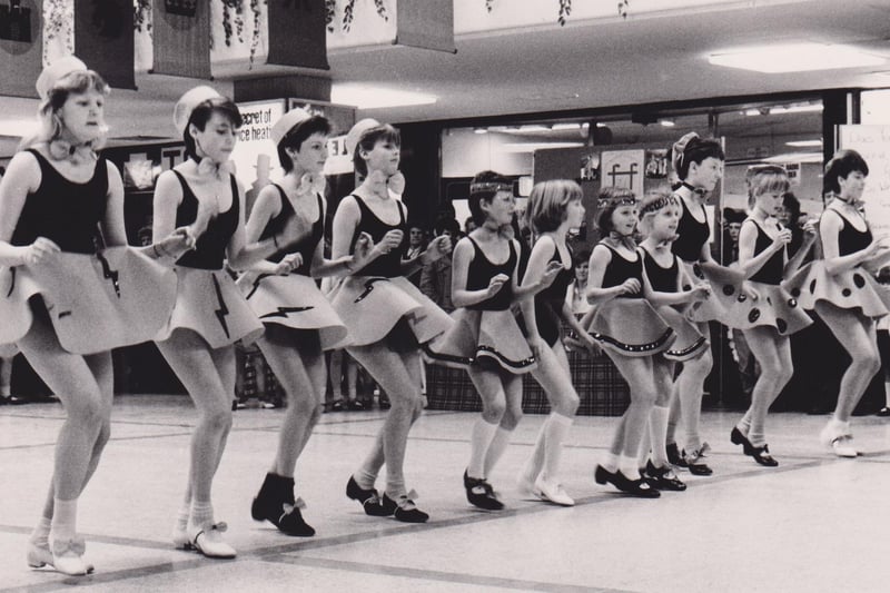 Tap dancers giving a demonstration during an event as part of Glenrothes' Spring festival. This event was staged in the Kingdom Centre, date unknown.