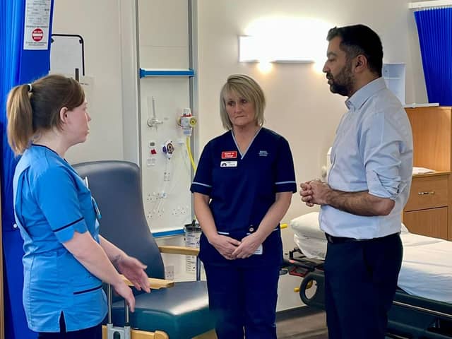 First Minister Humza Yousaf met with staff during his visit to Fife's National Treatment Centre on Monday.  (Pic: NHS Fife)