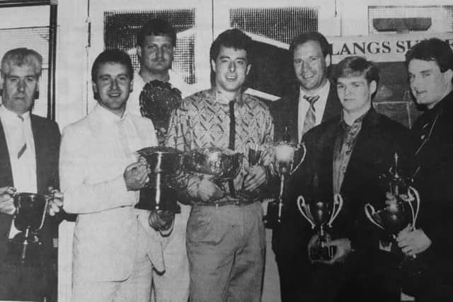Fife Flyers 1987 awards - Steve Moria (centre), with from left, Jim McLean (team manager), Gordon Latto,  Neil Abel, Al Sims, Gordon Goodsir and Andy Linton