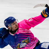 Troy Lajeunesse celebrates his hat-trick against Nottingham Panthers (Pic: Derek Young)