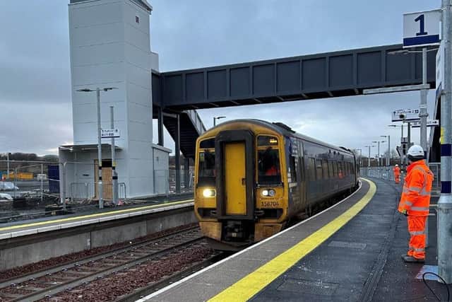 The first train passing through Cameron Bridge station following the successful testing of signalling along the new route. (Pic: Network Rail)