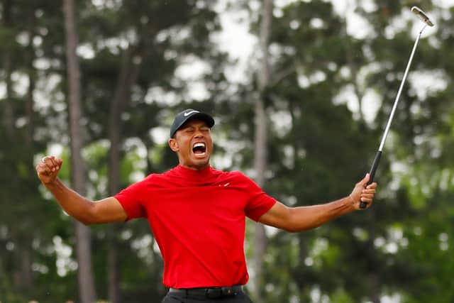 Tiger Woods celebrates winning 2019 Masters (Photo by Kevin C. Cox/Getty Images)