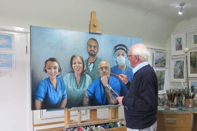 Alan Stephens, from St Andrews, works on his portrait of NHS Fife health workers which is on display the Victoria Hospital, Kirkcaldy