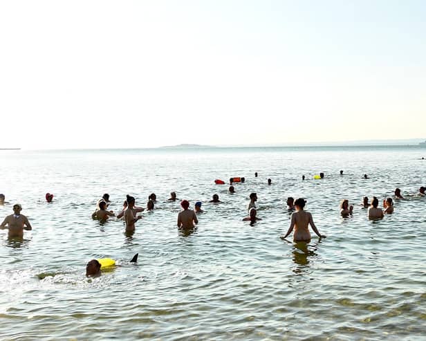 More than 100 naked swimmers went for a dip at Aberdour for the Carnegie Dunfermline Rotary Club's 'Noody Dook'.  Pic: Fife Photo Agency.